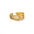 Golden multi-layer open ring featuring four rows of beads and a cross band - Gold Multi-layer Cross (JZ5967)