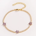 Bracciale tennis dorato con zirconi micro-pave e ciondoli a fiori viola a cinque petali - Viola