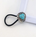 Western cowboy style hair tie with a vintage silver heart-shaped turquoise stone - Heart-Blue