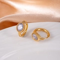 18K gold-plated star hoop earrings featuring oval clear zircon and vintage beaded texture - Oval Zircon / White