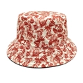Détail de l'imprimé palmier rouge et oiseau exotique sur le chapeau bob de plage - M (56-58cm) / Orange