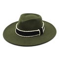 Detail of dark green wool fedora hat with black grosgrain ribbon and white bead edging - M (56-58cm) / Army Green