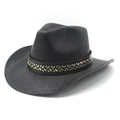Chapeau de cowboy en paille noire à large bord avec bande décorative à rivets dorés - M(56-58cm) / Noir