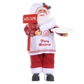 Stehende Weihnachtsmann Kochfigur mit rotem Willkommensschild und weißem Tablett Deko - Stehender Weihnachtsmann Koch-Stil