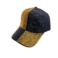 Damen Baseballkappe mit Strasssteinen im schwarz-goldenen Karomuster - Netz-Stil / Gelb