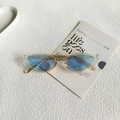 Fashionable cat-eye sunglasses with champagne frame and blue lenses on a minimal card - Champagne Blue Lens