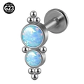 G23 titanium labret stud featuring double blue opal stones and small metal beads - G23 Titanium 1.2*8mm / Style 16-Blue Opal (OP26)