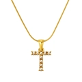 Gold-plated stainless steel necklace featuring a vertical cross pendant with white pearls - T (S-P149-T)