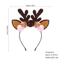 Serre-tête bois de renne avec oreilles brunes et roses en soie pour costume de fête de Noël - Bois de renne en fer avec fleurs