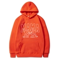 Bright orange Mama Est 2025 Coquette hoodie featuring soft drawstring hood and front pocket - Orange