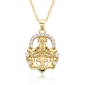 Collier pendentif Vierge Marie ovale en or avec micro-incrustation de zircones - Vierge de Guadalupe Émail Couleur (c255)