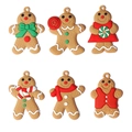 Set of 6 gingerbread man Christmas ornaments in soft silicone with diverse festive outfits - Classic Style 6Pcs