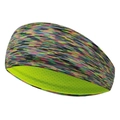 Elastic sports headband with colorful stripes and neon yellow breathable mesh lining - Dreamy Green