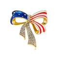 Golden American flag bow brooch featuring sparkling rhinestones and colorful enamel - US Flag Bow (QT0373)