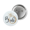 White bridal tinplate badge with gold glitter ring design and Bride text for weddings - Bride / Gold