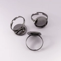 Three pieces of gunmetal black adjustable ring base with flat round tray for DIY jewelry - Gun Black