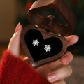Pendientes de copo de nieve en plata de ley S925 en una caja de madera de corazón - E829E / Estilo B / Color Oro Blanco / Plata de Ley 925