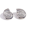 Silver nautilus shell stud earrings with white pearls and stainless steel finish - Silver