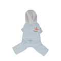 Light blue padded dog jumpsuit with grey hood and puppies team embroidery - S / Blue