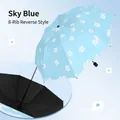 Paraguas inverso automático azul cielo floral con 8 varillas y capa de protección UV - 8 Varillas Manual / Azul Cielo Estilo Francés