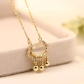 Collana in acciaio al titanio dorato con ciondolo occhio di gatto ovale e zirconi - Oro (8415)