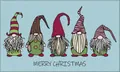 Close-up of Merry Christmas door mat with five holiday gnomes on a soft blue background - 40*60cm / Christmas Decor-Blue Five Gnomes
