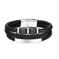 Three-layer braided black leather bracelet for men with silver magnetic clasp and metal beads - Black-Silver Beads 2