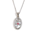 Silver stainless steel tarot lovers necklace with oval white shell and red heart pendant - Oval Tarot - The Lovers / Steel