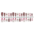 Uñas postizas ojo de gato mármol rojo y blanco con detalles de corazones y espirales - Estilo de Corazón de Ojo de Gato de Borgoña - 30 Unidades en Tira (B1-13744)