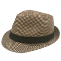 Classic straw fedora hat for men in brown and white weave with a black ribbon band - 58cm / Brown