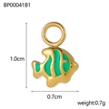 Ciondolo a pesce in acciaio dorato con smalto verde e misure per creazione gioielli - Pesce a Strisce Verdi (BP00041B1)