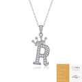 Silver letter R necklace with crown detail and Moissanite stones including GRA certificate - Letter R (with GRA Certificate)