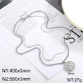 Collana doppia in acciaio al titanio argento con catena snake e medaglione religioso - Stile Argento (KN232330-Z)