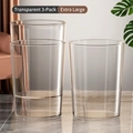 Set of 3 extra large transparent plastic waste bins with minimalist sleek design - Set of 3/Extra Large / Transparent Clear