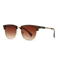 Retro square browline sunglasses with dark brown frames and gold metal accents - Tea Frame Tea Lens