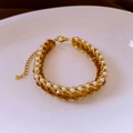 Bracelet ajustable fait main avec cristaux ambrés, perles et fermoir mousqueton doré élégant - Style 77# Or Marron Perles Boîte