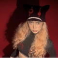 Handmade black knitted cat ear hat with red devil horn embroidery for women - Adult 56-59cm / Black + Red