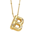 Gold-plated bubble initial B necklace with sparkling cubic zirconia stones and bead chain - Letter B