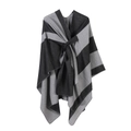Women's black and gray striped knit shawl cape displayed on a clean white background - Vertical Stripe-Black Gray