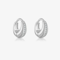 Polished S925 sterling silver hoop earrings set with sparkling clear zircon stones - 925 Silver / Platinum