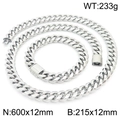 Conjunto de cadena cubana de plata con collar de 600x12mm y pulsera de 215x12mm - Collar / Color Acero
