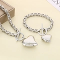 Silver titanium steel jewelry set with heart pendant and Byzantine chain with toggle clasp - Steel Color Necklace Bracelet Set (KS224747-Z)