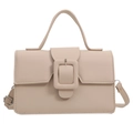Minimalist beige small square handbag with decorative buckle and adjustable shoulder strap - Khaki
