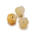 Three beige pumpkin-shaped stone charms with gold-plated silver bails for jewelry making - Yellow