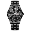 Business men's black quartz watch with diamond markers and faceted metal strap - Day Date / Black Dial Silver Markers Black Band