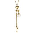 Collier élégant en Y doré avec perle blanche et pompon métallique curseur réglable - Doré