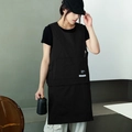 Black apron with vest-style design and large chest pocket for cafe and barbershop workers - Two-way Workwear Apron / Black