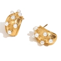 Orecchini retrò in acciaio inossidabile placcato oro 18K a forma di C con perle - Oro