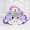 Cute unicorn plush shoulder bag for girls featuring purple blue gradient tie-dye faux fur - Round Eyes Purple Gradient