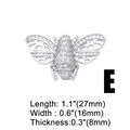 Macro detail of silver bee charm with cubic zirconia pavé and size dimensions - Platinum Plated Copper / Zirconia / Hollow Bee Charm